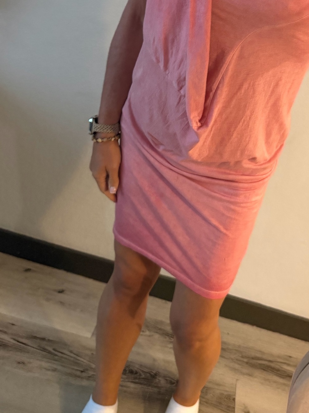 All Saints Coral Pink Mini Dress with Drape Neck
